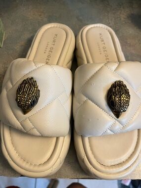 Kurt Geiger Cream Quilted Slide Mules with Gold Embellishments